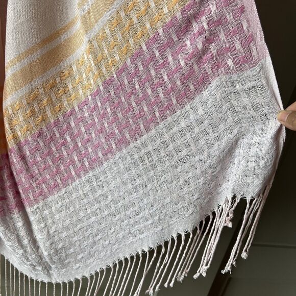 Pastel Pink Scarf Womens Large Lightweight Shawl Fringe Color Block Wrap 80in - Picture 5 of 8